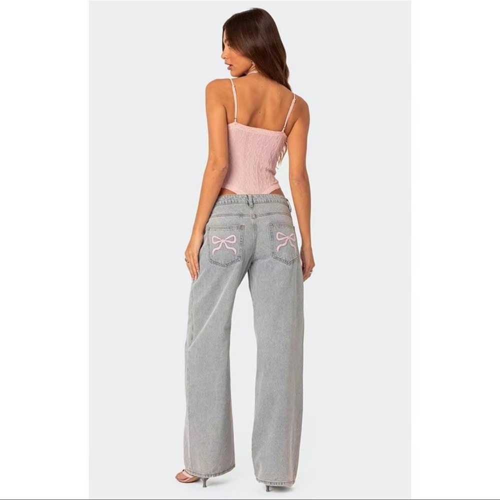 Edikted Bow Pocket Low Rise Baggy Jeans